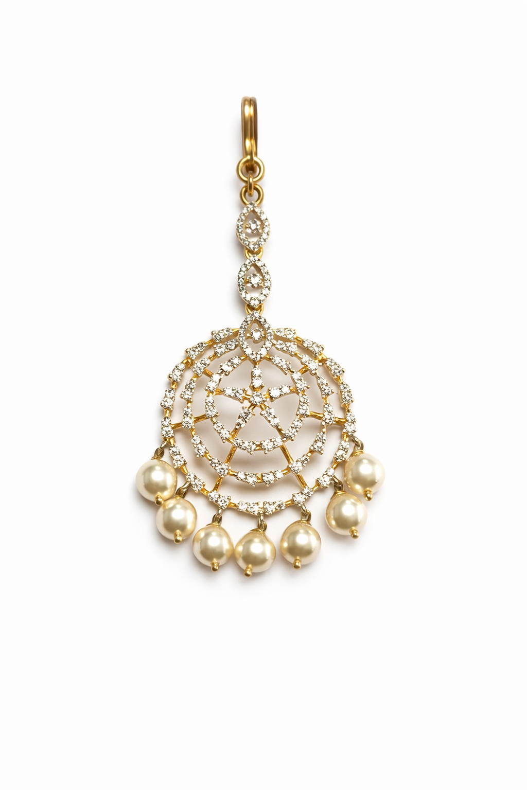 STAR PATTERN, GOLD PLATED SILVER PAPIDI CHAIN/ MAANGTIKA/ HEAD ORNAMENT