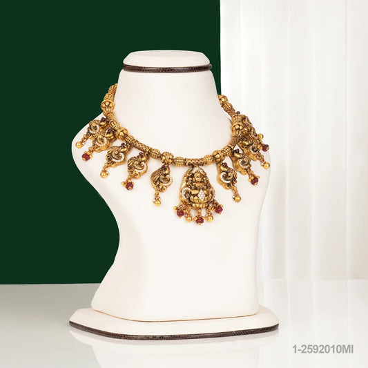 KUMADAVALLI NAKSHI LAKSHMI DESIGN NECKLACE WITH CZ AND RUBY BEADS