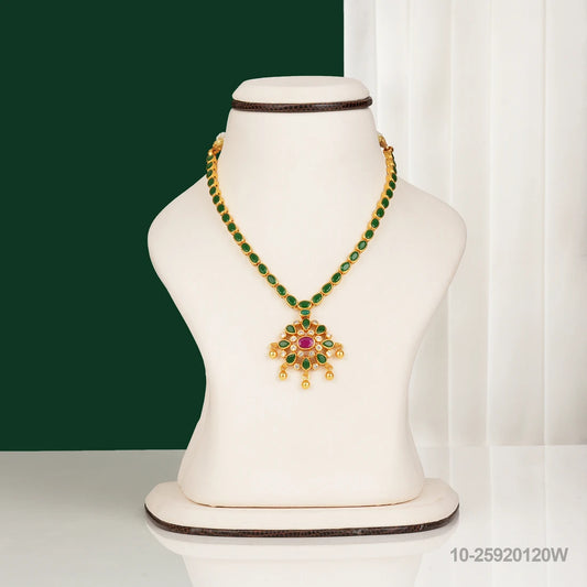 CHARUSHEELA KUNDAN FLORAL DESIGN NECKLACE WITH EMERALDS AND RUBIES
