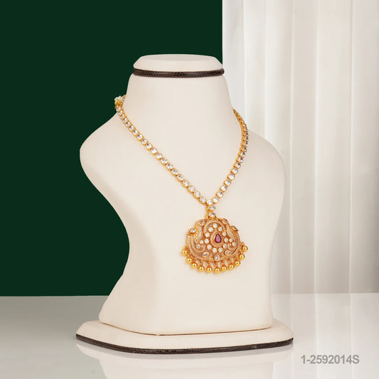 ANDAL CZ STONE PEACOCK DESIGN NECKLACE WITH MOISSANITES AND RUBY