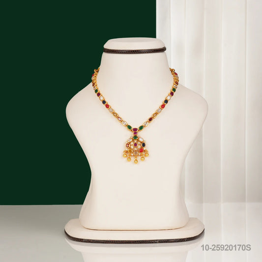 MOULIKA KUNDAN FLORAL DESIGN NECKLACE WITH NAVARATNA