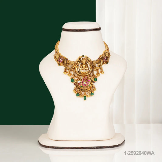 SAMAYA NAKSHI KUNDAN LAKSHMI DESIGN NECKLACE WITH EMERALDS AND RUBIES