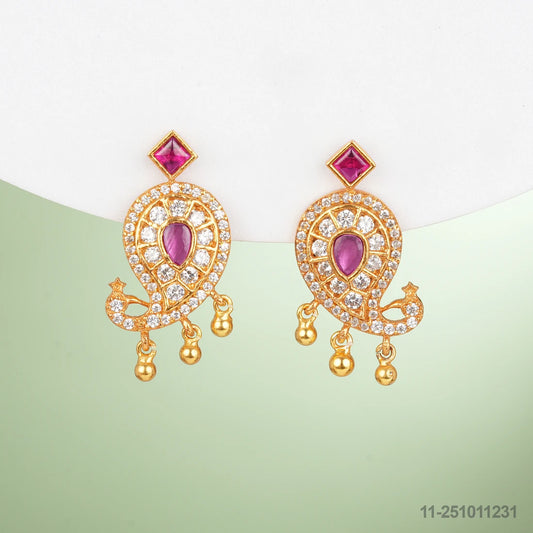 AROHI CZ MANGO MOTIF EAR STUDS WITH RUBIES