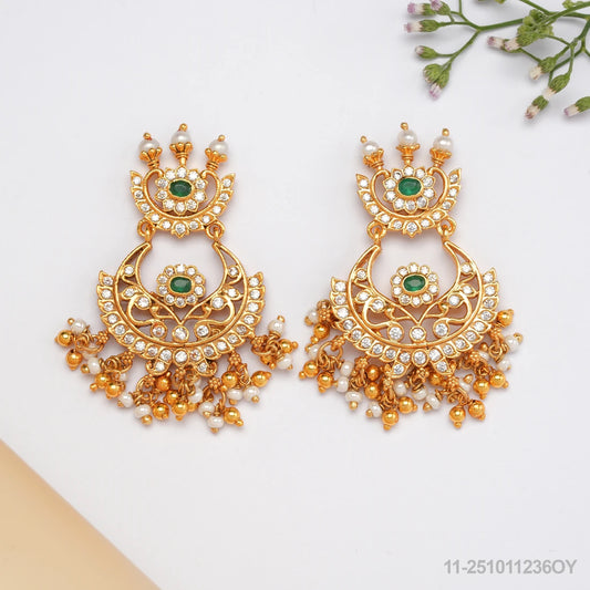 ANARKALI CZ DESIGN CHANDBALI WITH EMERALDS AND PEARLS