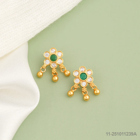 APARNA CZ FLORAL DESIGN EAR STUDS WITH EMERALD