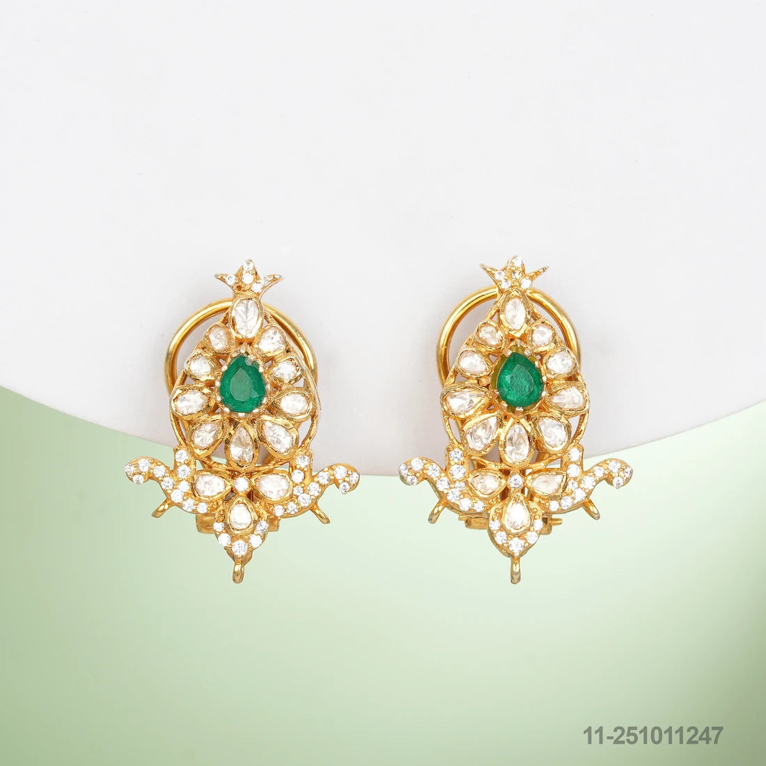 IISHITA MOISSANITE DROP DESIGN EAR STUDS WITH EMERALDS