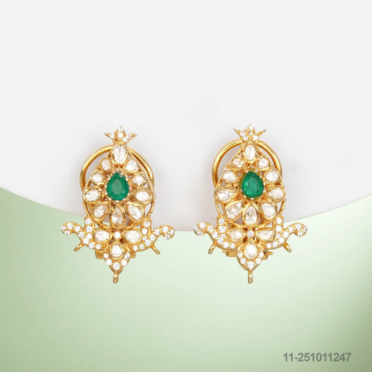 IISHITA MOISSANITE DROP DESIGN EAR STUDS WITH EMERALDS