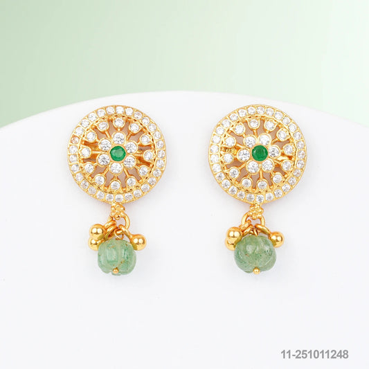 CHAITRA CZ FLORAL DESIGN EAR STUDS WITH EMERALDS
