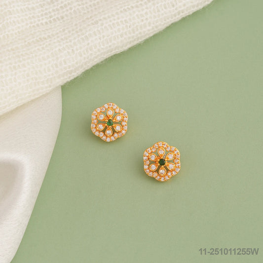 SANTOSHI CZ FLORAL DESIGN EAR STUDS WITH EMERALD