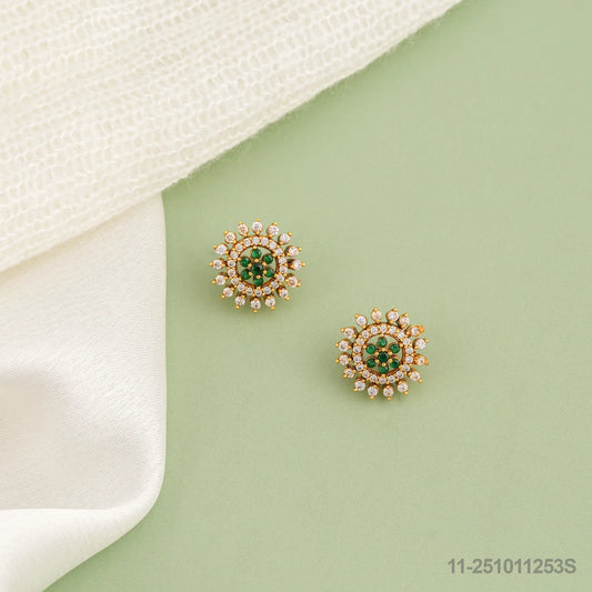 SNEHA CZ FLORAL DESIGN EAR STUDS WITH EMERALDS