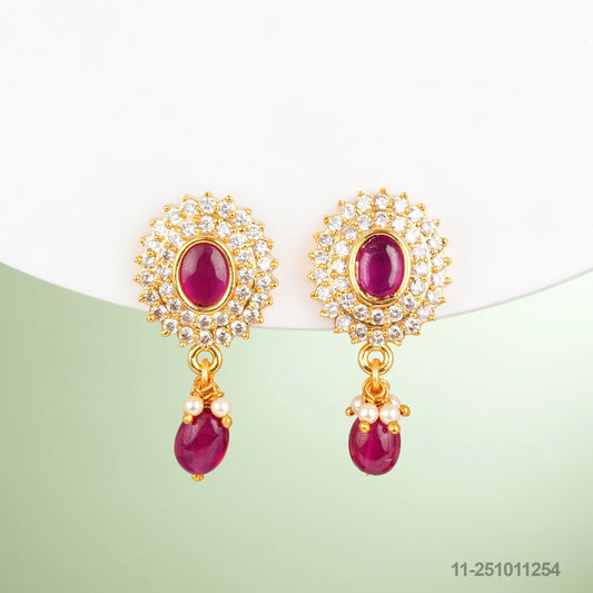 SWARNA CZ SNOWFLAKE DESIGN EAR STUDS WITH RUBIES