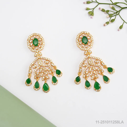 TULASI CZ FLORAL DESIGN EAR HANGINGS WITH EMERALDS