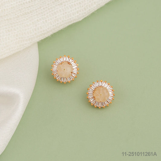 NAVYA CZ SNOWFLAKE DESIGN EAR STUDS WITH WHITE RUSSIAN BEADS