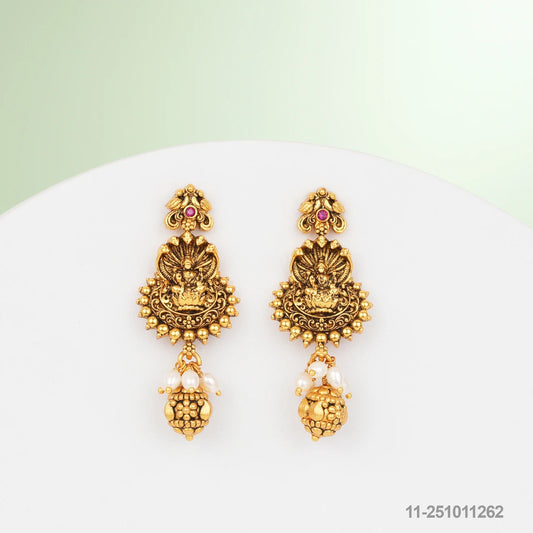 RITU NAKSHI LAKSHMI DESIGN EAR STUDS WITH RUBIES AND PEARLS