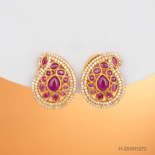 SWAROOPA CZ MANGO MOTIF EAR STUDS WITH RUBIES