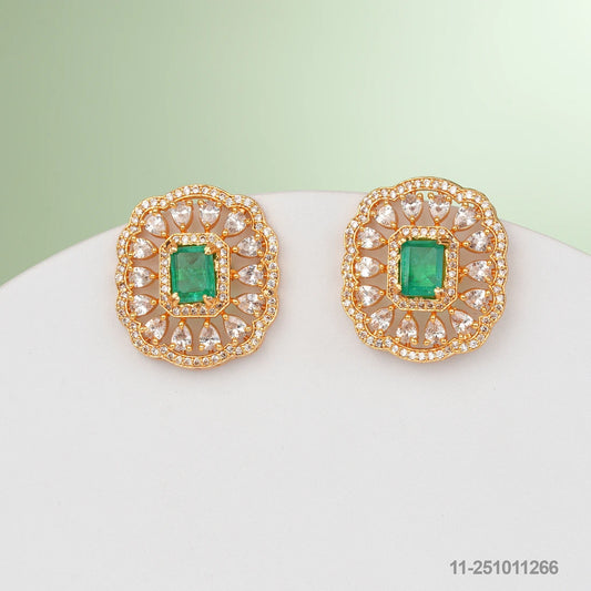 SUPRIYA MOISSANITE FLORAL DESIGN EAR STUDS WITH EMERALDS