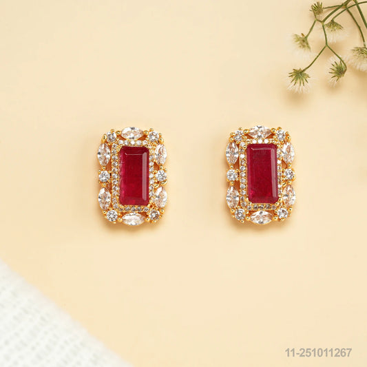 NIDHI CZ STATEMENT EAR STUDS WITH RUBIES