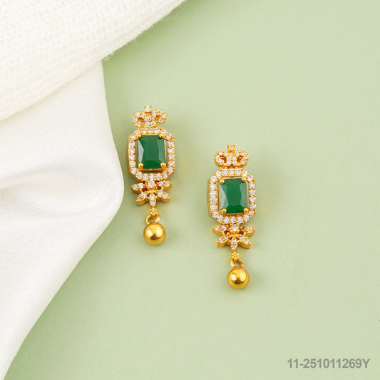 ANVI CZ FLORAL DESIGN EAR STUDS WITH EMERALDS
