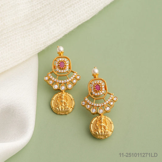 TANYA NAKSHI LAKSHMI DESIGN EAR STUDS WITH CZ AND RUBIES