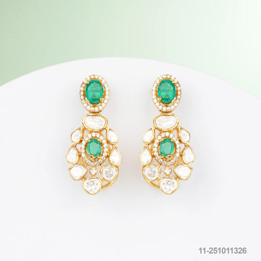 RENU MOISSANITE EAR STUDS WITH EMERALDS AND CZ
