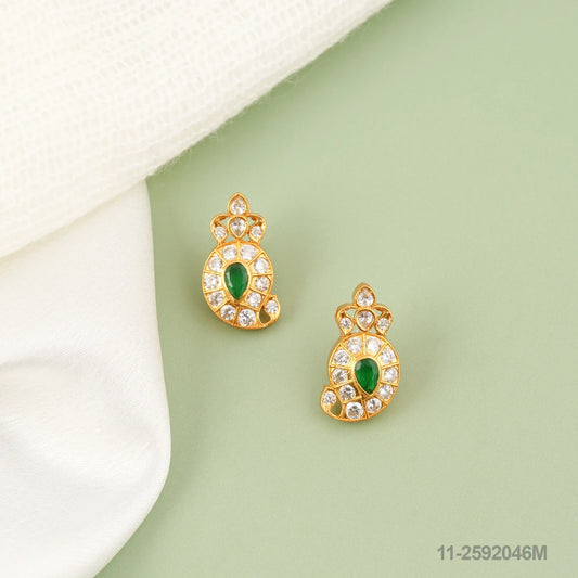 SARASWATI KUNDAN MANGO MOTIF EAR STUDS WITH EMERALD