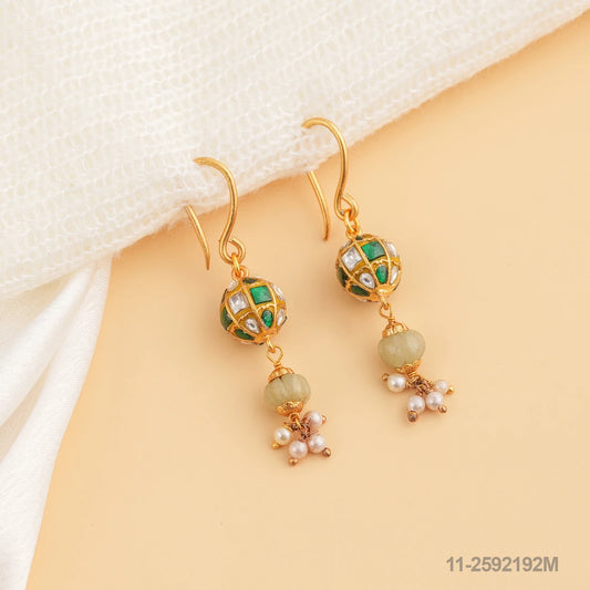 LAKSHMI KUNDAN EAR HANGINGS WITH EMERALD BEADS