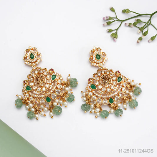 DHANISHKA NAKSHI RAM PARIVAAR EAR HANGINGS WITH EMERALDS AND PEARLS