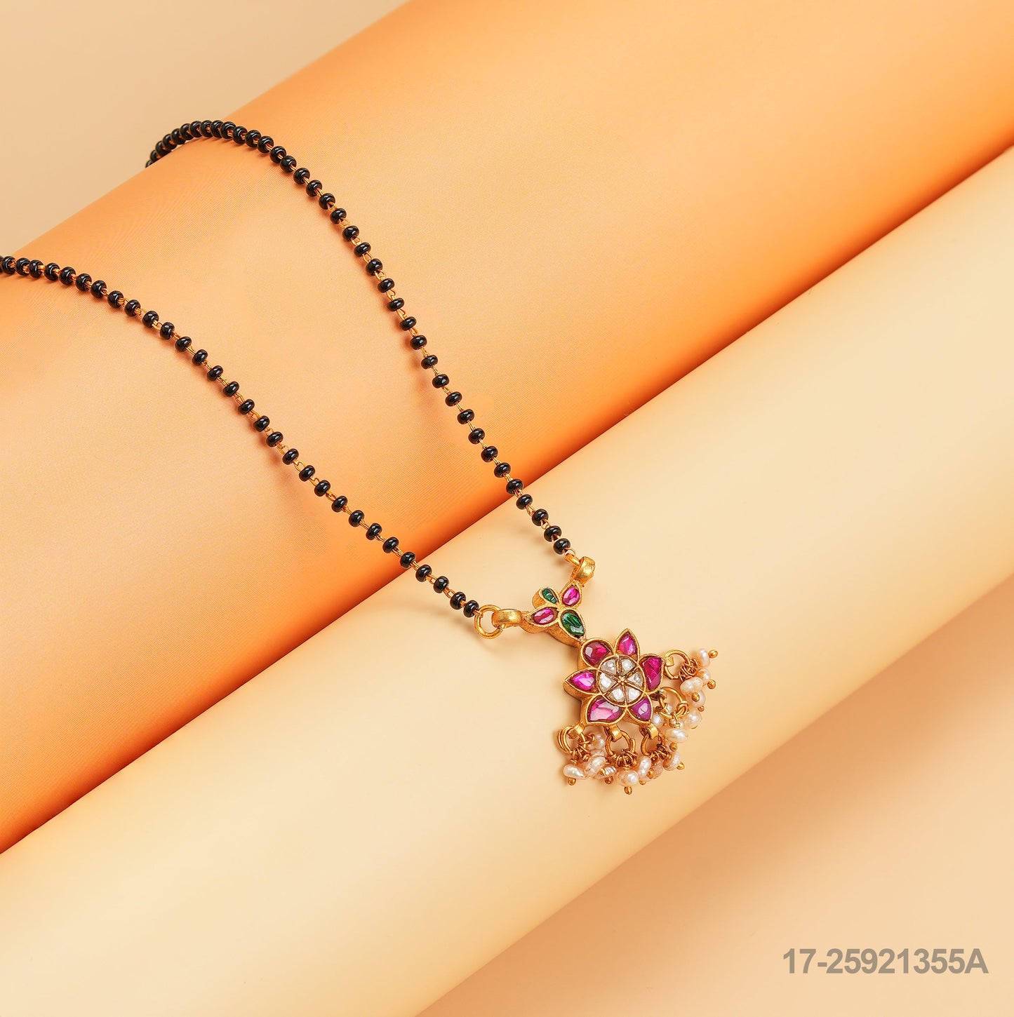 SONAA KUNDAN FLORAL DESIGN MANGALSUTRA WITH RUBIES AND PEARLS