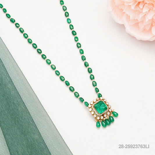 ISHYA MOISSANITE PENDANT WITH EMERALD PEARLS AND BEADS MALA OR CHAIN