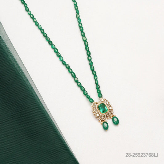 PADMA MOISSANITE FLORAL DESIGN PENDANT WITH EMERALD PEARLS AND BEADS MALA OR CHAIN