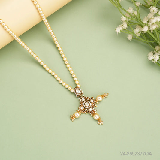 MEGHANA MOISSANITE FLORAL DESIGN PENDANT WITH PEARLS MALA OR CHAIN