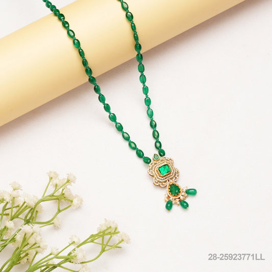 SRUJANA CZ DROP DESIGN PENDANT WITH EMERALDS BEADS AND PEARLS