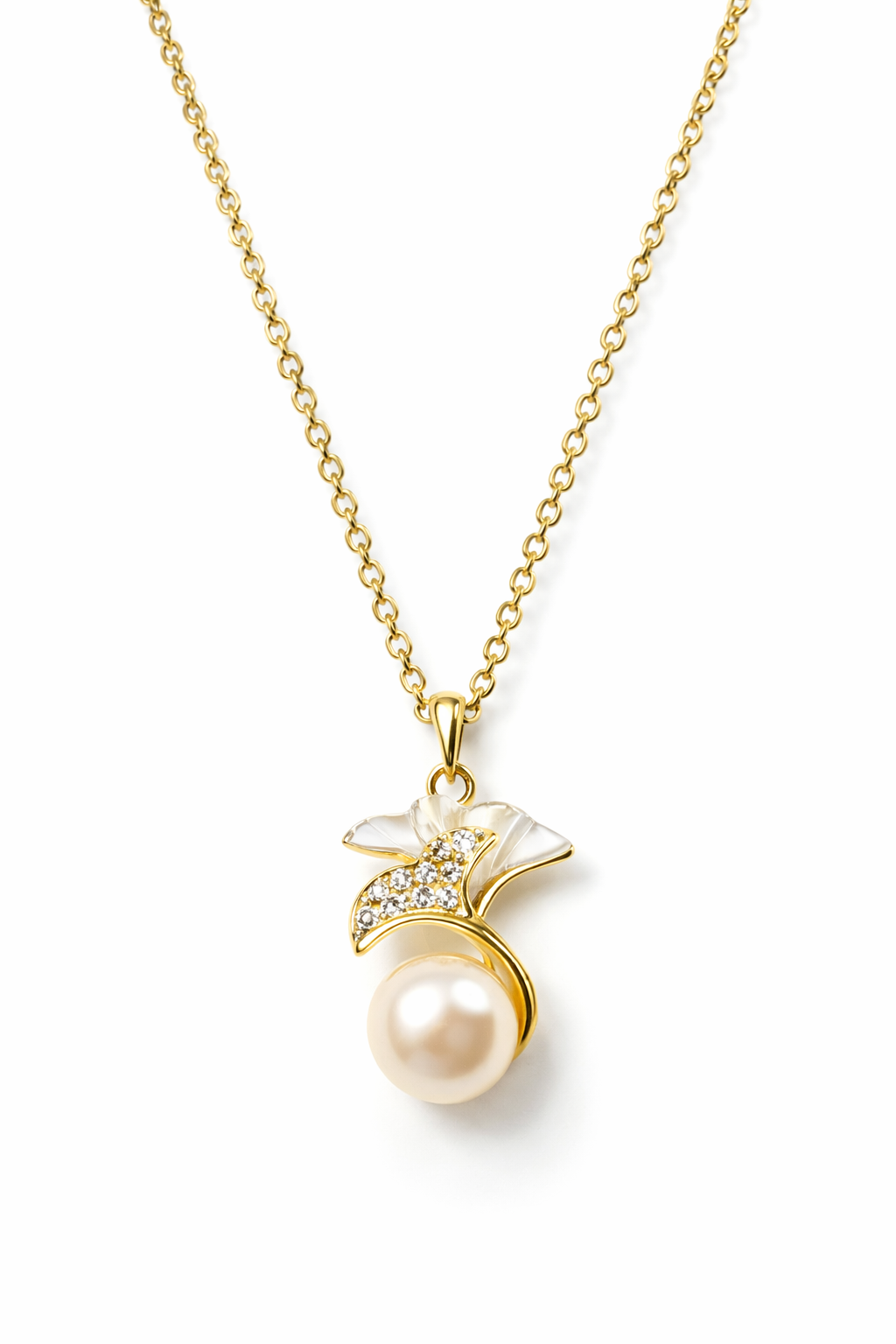 PEARL FLORAL BLUE GOLD PLATED SILVER NECKLACE
