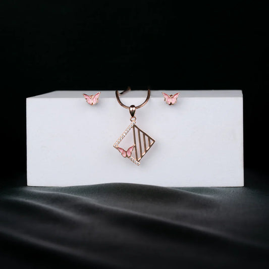 ROSE GOLD PLATED SNOWFLAKE FLORAL CUBIC ZIRCONIA PENDANT SET