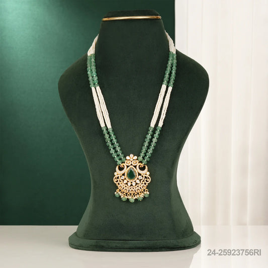 DIYA MOISSANITE PEACOCK PENDANT WITH EMERALD AND PEARLS MALA OR CHAIN