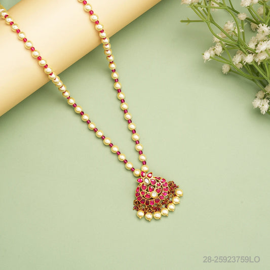 BHARGAVI KUNDAN PENDANT WITH RUBIES AND PEARLS MALA OR CHAIN