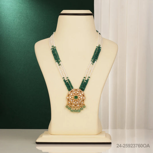 RIYA MOISSANITE FLORAL DESIGN PENDANT WITH EMERALD AND PEARLS MALA OR CHAIN