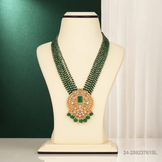 AHANA MOISSANITE PENDANT
 WITH GREEN BEADS MALA
