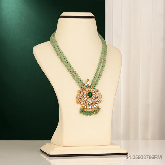 KAUSHALYA VICTORIAN PEACOCK DESIGN PENDANT WITH EMERALD AND BEADS MALA