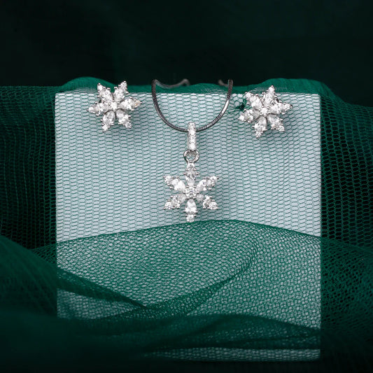 SNOWFLAKE INSPIRED AMERICAN DIAMOND NECKLACE SET WITH EARRINGS