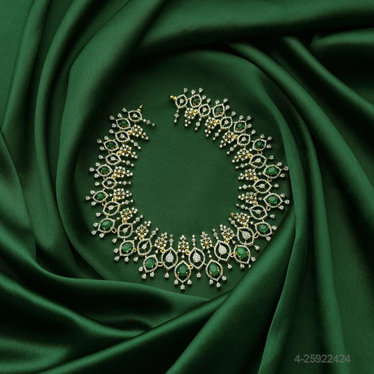 AMUKTHA CZ LEAF DESIGN NECKLACE WITH EMERALDS