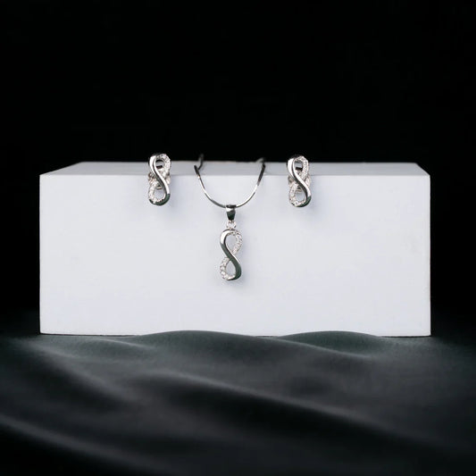 SILVER PLATED INFINITY AMERICAN DIAMOND NECKLACE SET