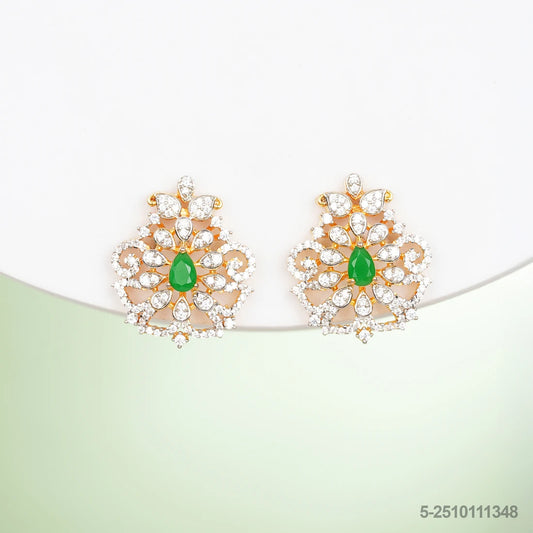ALOKA CZ DROP DESIGN EAR STUDS WITH EMERALDS