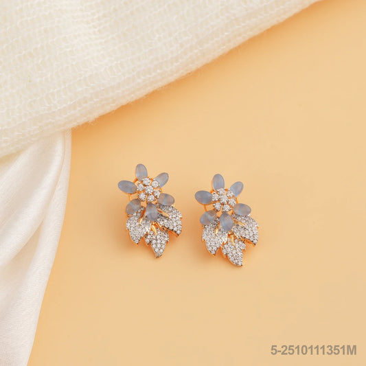 GAURI CZ FLORAL DESIGN EAR STUDS WITH BLUE RUSSIAN BEADS