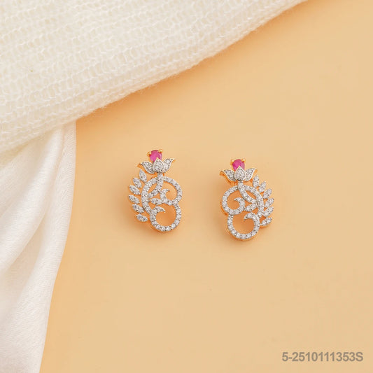 KALI CZ LOTUS MOTIF EAR STUDS WITH RUBY