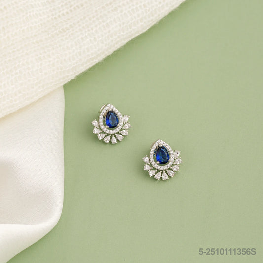 RUKMINI CZ DROP DESIGN EAR STUDS WITH BLUE SAPHIRRE