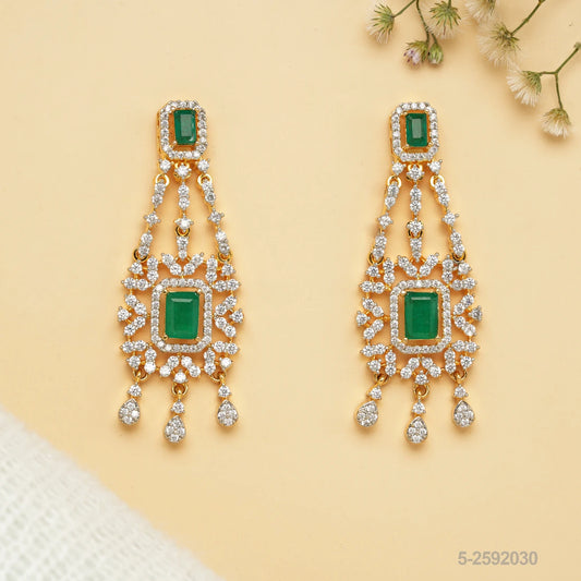 THANUSHREE CZ EAR HANGINGS WITH EMERALDS