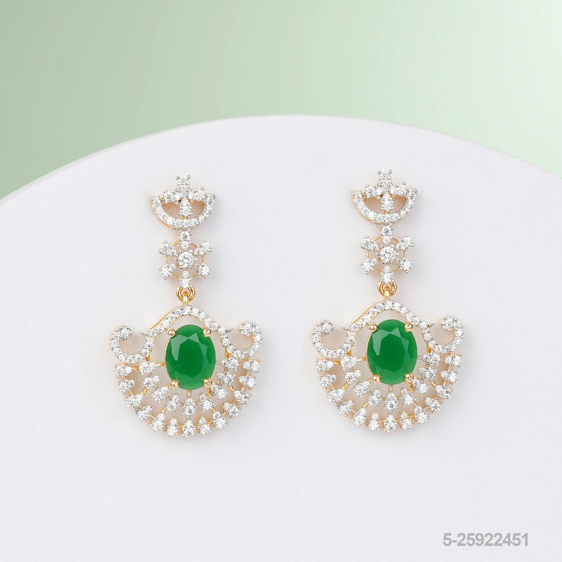 ARNA CZ FLORAL DESIGN EAR HANGINGS WITH EMERALDS