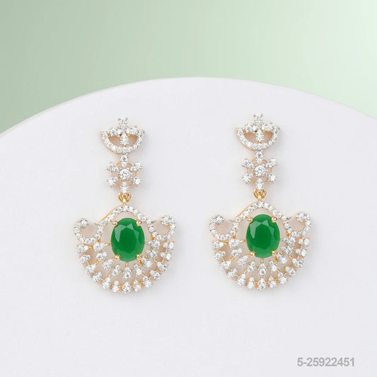 ARNA CZ FLORAL DESIGN EAR HANGINGS WITH EMERALDS