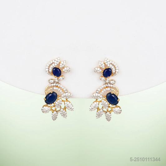 APOORVI CZ LEAF DESIGN EAR HANGINGS WITH BLUE SAPHIRRES